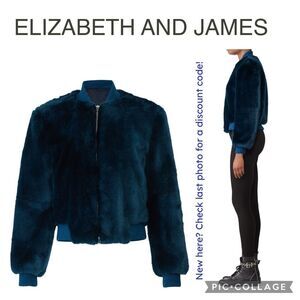Elizabeth and James | Women's Ellington‎ Faux Fur Bomber Jacket in Blue, Size L